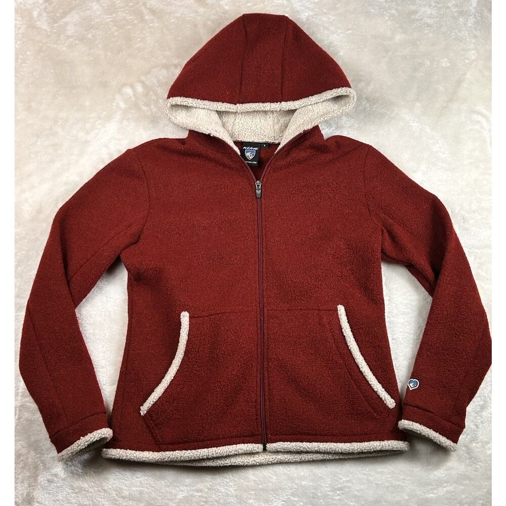 Kuhl Alfpaca Fleece Sweatshirt Womens Large Red Full Zip Sherpa Hood Sweater